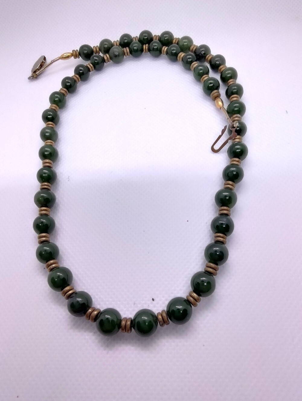 Jade Bead Necklace Brass Separator Beads 21 Inches